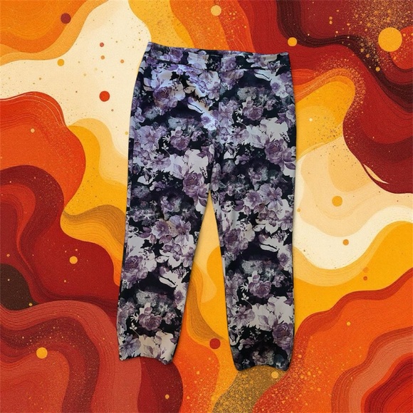 Nine West purple‎ dark floral straight leg pants - Picture 8 of 8